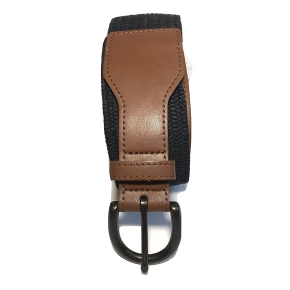 Old Navy Womens Wide Stretch Waist Belt Black Faux Leather Tan Medium Large M L - Picture 3 of 12